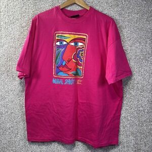 Vintage Laurel Burch Global Spirit Shirt Mens XL Pink Abstract Art Tee 90s